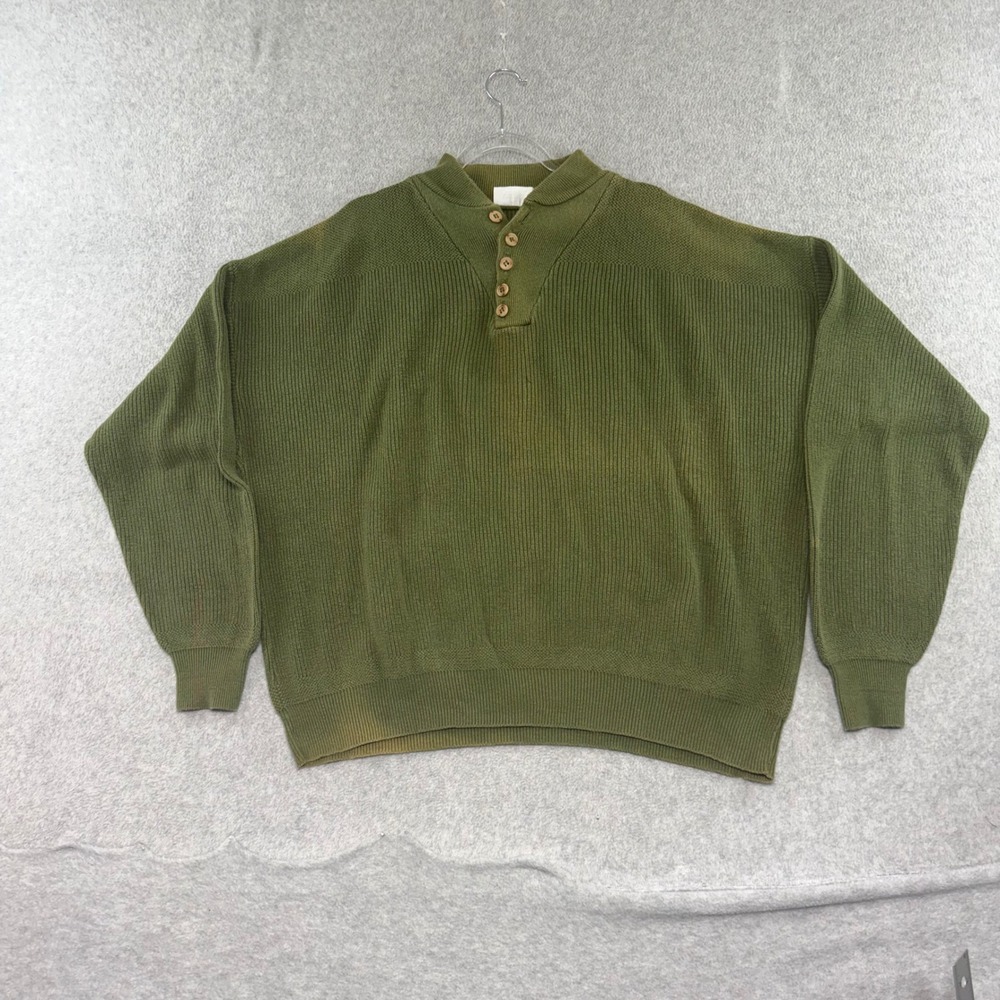 Boy Scouts of America Sweater Mens XL Green Ribbed Henley Vintage USA Made